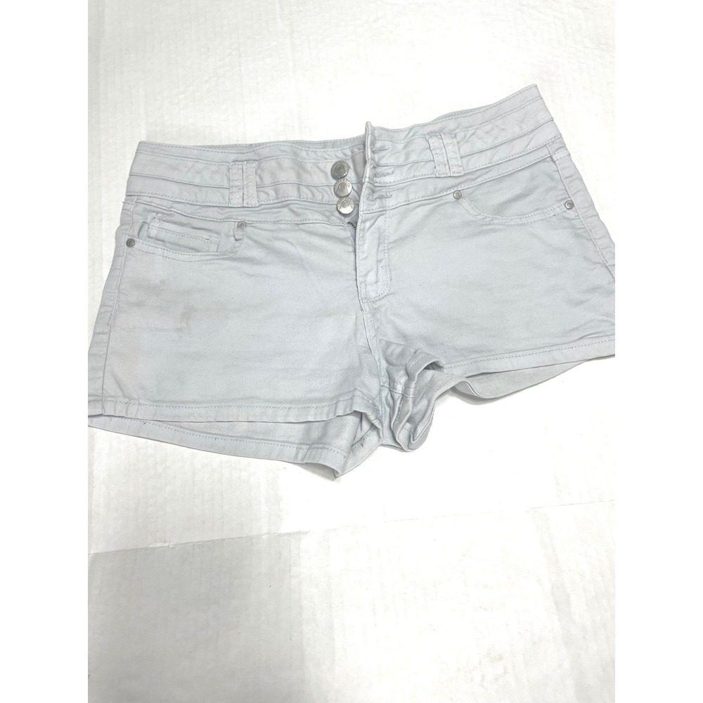 Blue Spice Womens Light Gray High‎ Rise Triple Button Denim Shorts Size 9